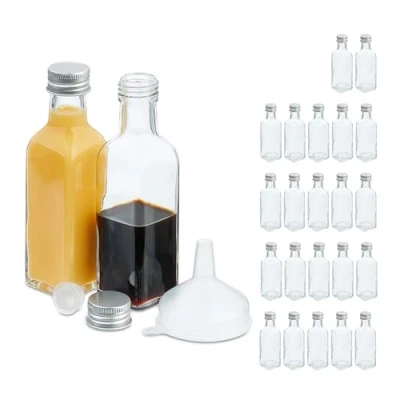 Bild av Relaxdays Små flaskor, set om 24, 100 ml, glasflaskor för fyllning, skruvlock och korkar, transparent/silver