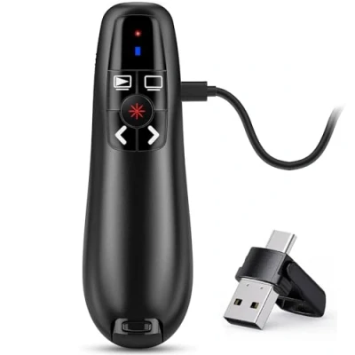 Bild av Presentationsknapp för Powerpoint presentationer, 2 i 1, USB typ C, 2,4 GHz, uppladdningsbar trådlös presentatör, fjärrkontroll presentation, pekare, bildmatare, knapp dator
