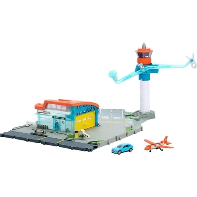 Bild av Matchbox lekset med leksaksbil, flygplatsset en formgjuten Audi i skala 1:64, 1 flygplan plast, funktion för take off och landning, förvaring, Takeoff Adventure set, JBW37
