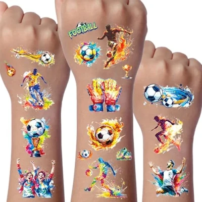 Bild av Tillfällig tatuering för barn,12 ark fotbollstatueringar barn,tvättbara tillfälliga tatueringar flickor och pojkar i festival fest gåva barn,fest favorit födelsedag dekoration