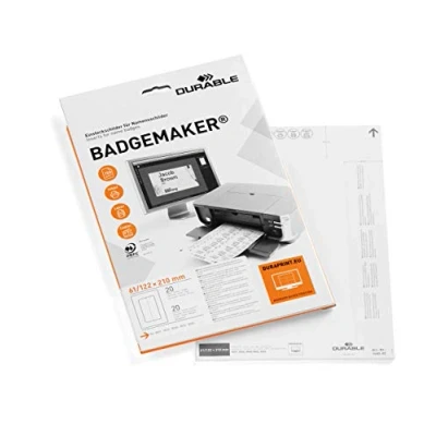 Bild av Durable 146002 etikettark Badgemaker till bordsskyltar 61/122 x 210 mm, 20 etiketter på A4 ark