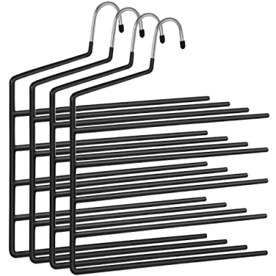 Bild av SONGMICS Utrymmesbesparande byxhängare, set om 4, flera galgar, öppen ände, halkfri, för 5 byxor vardera, jeans, handdukar, halsdukar, svart CRI034B02