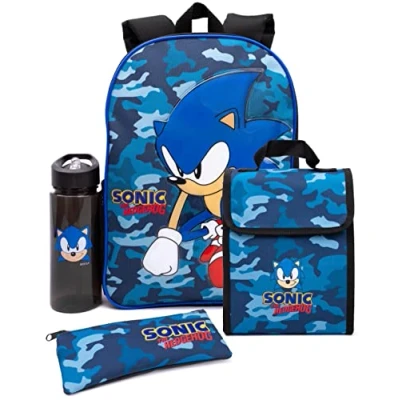 Bild av SONIC THE HEDGEHOG Ryggsäck för pojkar barn marinblå kamo skolryggsäck pennfodral, vattenflaska spelvaror, BLÅ, One Size, [&#039;Ryggsäck&#039;]