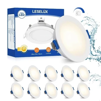 Bild av Leselux LED spotlight 230V Dimbar platt IP65, 10 x Spot 6W infällbara spotlights 4000K neutral vit 400 lm, infällda 68 mm, takspotlights ultratunn 35 mm för badrum sovrum kök