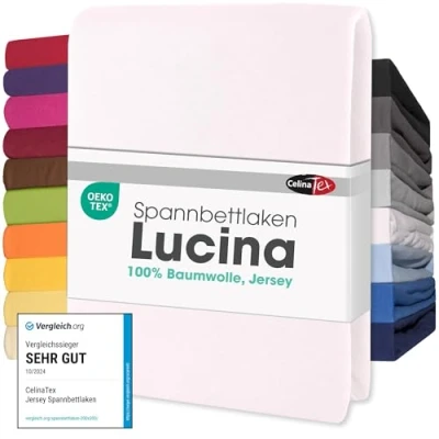 Bild av CelinaTex Jersey spännlakan Lucina för barn, trepack 60 x 120 70 140 cm, snö, vit, 100% bomull, kammad, supermjukt dra på lakan, elastisk, stretch, Oeko Tex