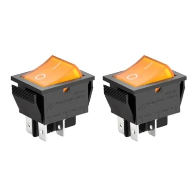 Bild av Heschen vippbrytare ON OFF DPST 4 terminaler gult ljus 16A 250 V AC 2 pack