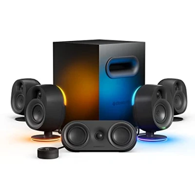 Bild av SteelSeries Arena 9 5.1 Gaming högtalare USB Surround Sound Trådlösa bakre högtalare, 2 vägs högtalardesign Subwoofer Reaktiv RGB belysning USB, BT PC, PlayStation, Mobil, Mac