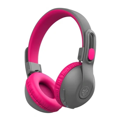 Bild av JLab JBuddies Studio 2 trådlösa + trådbundna on ear barnhörlurar, grå/rosa, 65+ timmars batteritid, volymsäker, volymbegränsare, vikbar, justerbar, brusisolering, med mikrofon