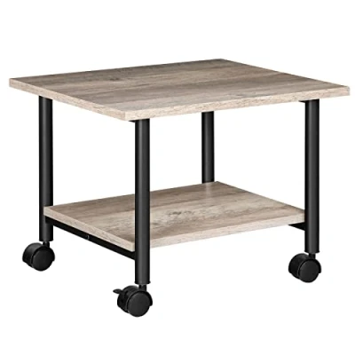 Bild av HOOBRO Skrivarstativ, 2 nivåer mobil vagn med hjul, 48,5 x 40 36,5 cm, industriell stil, metallram, för kontor, hem, kopiator, skanner, grå och svart, EBG02PS01