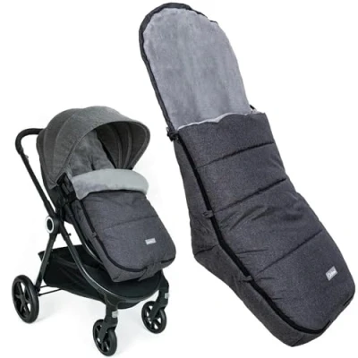 Bild av Orzbow Universal fotmuff för barnvagnar, vinter mysiga tår buggy barnvagnsfoder med dragskoväska, maskintvättbar och avtagbar, vattentät vindtät varm korallfleece fodrad (mörkgrå)