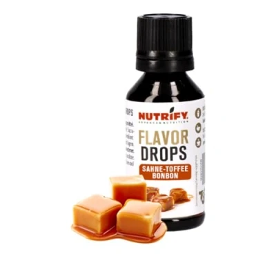 Bild av NUTRIFY Advanced Nutrition karamell Toffee Flavor Drops 30 ml, aromdroppar med kola smak, kalorifri, sockerfri, fettfri, vegansk, utan färgämnen