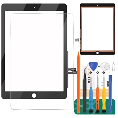 Bild av för iPad 9.7 2018 A1893 A1954 pekskärm digitaliserare glas ersättning, 6:e generationen panel reparationsdelar kit, med härdat + verktyg (inte LCD, utan hemknapp) (svart)