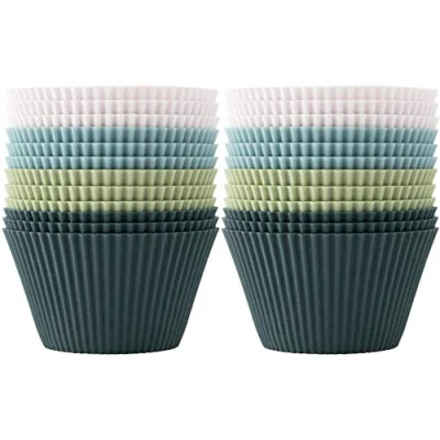 Bild av Bakformar av silikon, Jisile standard, silikonformar för muffins 4 färger, set om 24, återanvändbara non stick belagda BPA fri cupcakeformar kakor, kräm och pudding