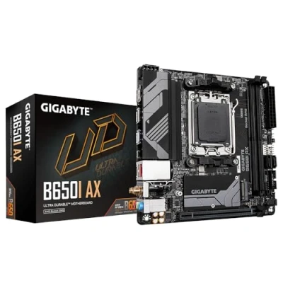 Bild av Gigabyte B650I AX moderkort stöder AMD AM5 CPU:er, 5+2+1 faser digital VRM, upp till 6400MHz DDR5 (OC), 1xPCIe 4.0 M.2, Wi Fi 6E, 2,5 GbE LAN, USB 3.2 Gen 2