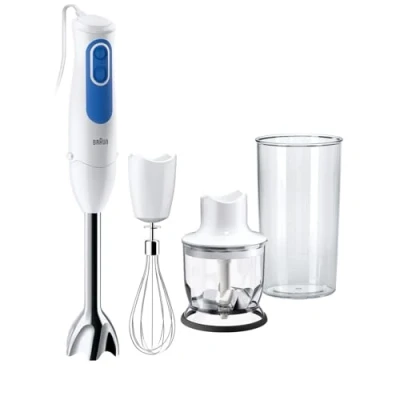 Bild av Braun MultiQuick 3 MQ3025 handmixer, spaghettimixer, 2 hastigheter, stänkkontroll, diskmaskinssäkra delar, 350 ml hackare, visp och BPA fri plastbägare vit