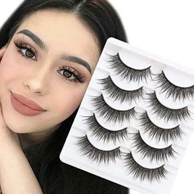 Bild av Naturliga 3D falska ögonfransar 5 naturligt utseende mink lashes Wispy handgjorda återanvändbara ögon av Glowing Win