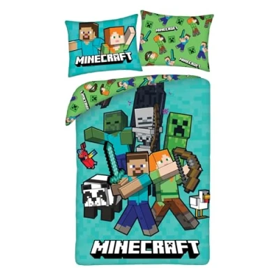 Bild av Barn sängkläder vändbara barnsängkläder Öko Tex påslakan 140 x 200 och örngott 70 90 Minecraft med Alex Steve