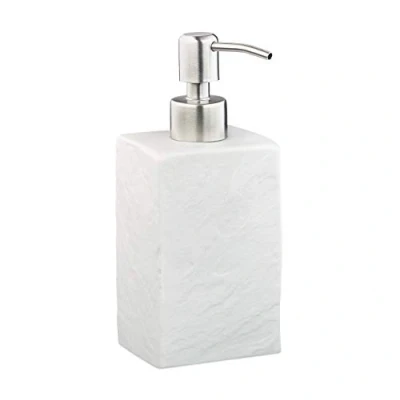 Bild av Relaxdays tvåldispenser, 200 ml, påfyllningsbar, badrum, toalett, kök, flytande tvål, polyresin, pump av rostfritt stål, vit