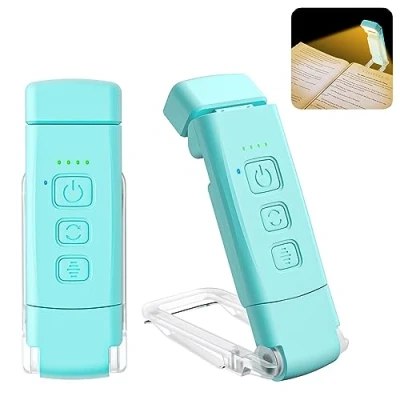 Bild av Alyvisun Läslampa, 3 Färglägen &amp; 5 Justerbar Ljusstyrka, [Timerfunktion USB laddningsbar] Klämlampa för Böcker i Sängen, 80 timmars Batteritid (blå)