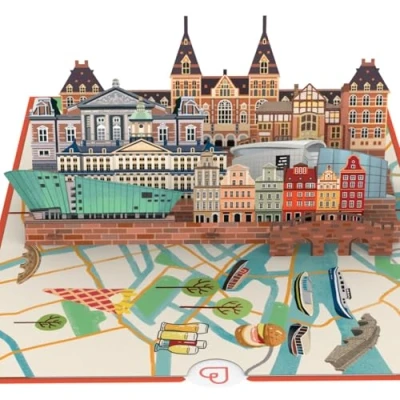 Bild av papercrush® popup kort Amsterdam kupong eller pengagåva för Hollands semester, 3D presentkort stadsresa i Nederländerna presentidé resor till födelsedag, speciell resekupong
