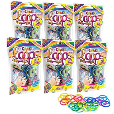 Bild av Craze Loop Bag 100 set om 6 Loom band x foliepåse &amp; 30 förslutningar, färgmix, 100% hudvänlig silikon