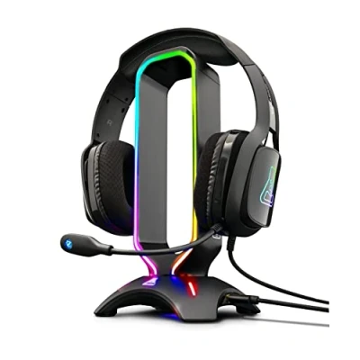 Bild av THE G LAB K Stand RADON Gaming Headset stativ RGB bakgrundsbelysning, USB HUB 2 x 2.0, halkskydd Universalställ för PC PS4 Xbox One Nintendo Switch gamingheadset (svart)
