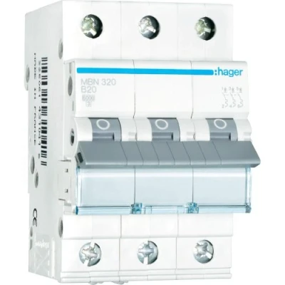 Bild av Hager MBN320 Leitungsschutzschalter 3 Polig, 6kA, B Charakteristik, 20A, Module