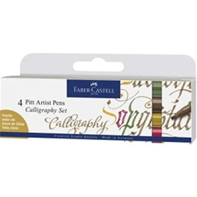 Bild av Faber Castell Tuschestift Pitt Konstnärlig penna Kalligrafi set Fodral för fyra, gröntgult flerfärgad