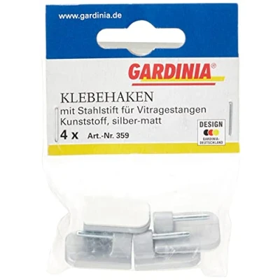Bild av GARDINIA självhäftande krok för fönsterstång, 4 st, Med stålstift, Självhäftande, Höjd: 11 mm, Silvermatt