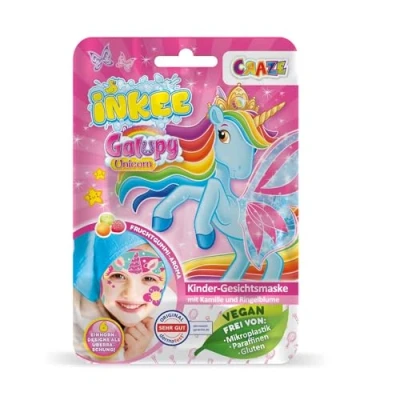 Bild av INKEE Ansiktsmask barn GALUPY UNICORN Skönhetstygmask med fruktgummiarom, kalendula och kamomillextrakt fuktmask ansikte för flickor från 6 år