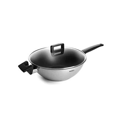 Bild av Ull Concept wok och omrörningspanna induktiv Ø 30 cm, 10 cm hög, lämplig för alla typer av spisar, rostfritt stål, ugnssäker upp till 200, silver, med non stick tätning