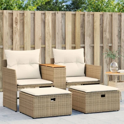 Bild av vidaXL Trädgårdssoffa 2 sits med pallar beige konstrotting