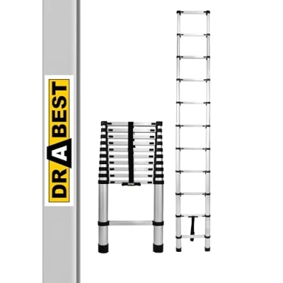 Bild av Drabest stege teleskopisk aluminiumstege utdragbar hopfällbar universell 11 steg höjd 3,2 m