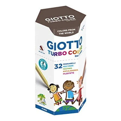 Bild av GIOTTO Turbocolor Skin Tones burk med 32 stycken (4 x 8 blandade färger), fiberpennor i hudfärger, fin spets, diameter spets 2,8 mm, förpackning av 100% återvunnen kartong