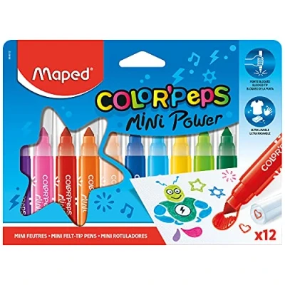 Bild av Maped Filtpennor COLOR&#039;PEPS MINI JUMBO med fast infattad spets x 12 pennor perfekt för de minsta nybörjare spets: Ø 6,5 mm