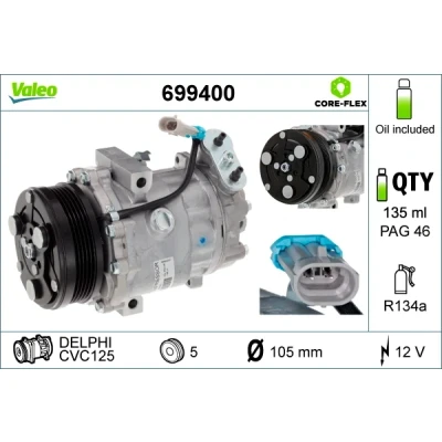 Bild av VALEO 699400 compresseur De Climatisation CVC125 12 PAG 46 R 134a avec huile NEW ORIGINAL PART OPEL: Astra G CC
