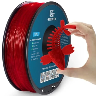 Bild av GEEETECH TPU filament 1,75 mm +/ 0,02 för 3D skrivare, 1 kg, spole, transparent röd