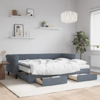 Bild av Dagbädd utdragbar med lådor mörkgrå 80x200 cm sammet