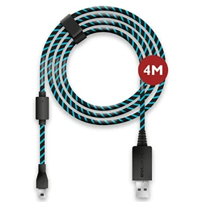 Bild av Lioncast 4 m laddningskabel/USB kabel för PS4 och Xbox One, One X, svart/blå mikro USB