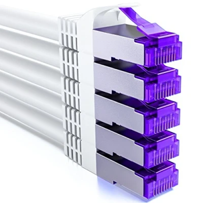 Bild av deleyCON 5x 2m CAT7 Nätverkskabel 10 Gigabit RJ45 Patchkabel Ethernet Kabel (koppar, SFTP PiMF Skärmning) LAN DSL Switch Modem Router Patchpanel CAT6 CAT5 Vit