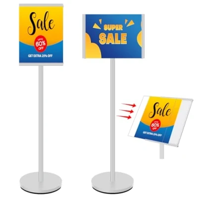 Bild av VAIIGO A4 affischstativ skylt stativ golvskylthållare slitstark displaystativ meny utomhus för vertikal och horisontell skärm, utställning, restaurang, butik, affärer, kontor, bröllop, silver