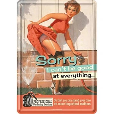 Bild av Nostalgisk konst &#039;Sorry I Can&#039;t Be Good At Everyth&#039; miniskylt/metallvykort (na)