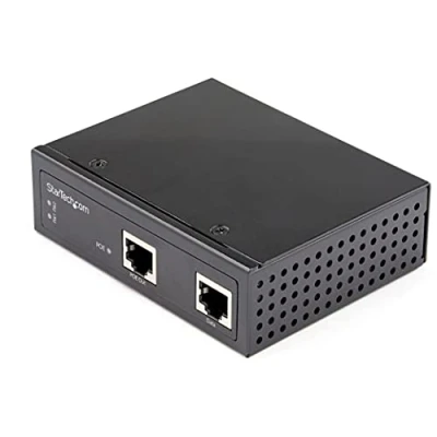 Bild av StarTech.com POEINJ1G90W Industrial Gigabit PoE Injector High Speed/High Power 90W 802.3bt PoE++ 52V 56VDC DIN Rail UPoE/Ultra Over Ethernet Adapter 40C to +75C Rugged