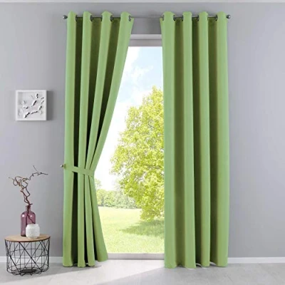 Bild av Gardinerlåda, gardiner, ogenomskinliga &quot;Newyork&quot;, grön, H x B 245 140 cm, 2 pack, termiska mörkläggningsgardin, mörkläggningsöljetter, ljudisolerande, Oeko Tex