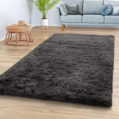Bild av Matta Vardagsrum Ryamatta Shaggy Mjuk Soft Modern Enfärgad Design, Färg: Grå Antracit, Storlek:140x200 cm
