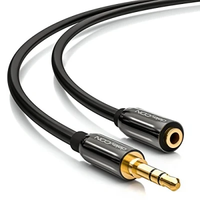 Bild av deleyCON 10m Stereo Audio Jack Förlängningskabel 3,5 mm Socket Till Plug AUX kabel med Metallplugg Svart