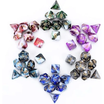 Bild av FLASHOWL Polyhedral &amp; RPG Dice polyedrisk kub set bordsspel tärning 6 uppsättningar kuber x 7 tärningar serie D20, W20 DND MTG dubbel färg i ett stycke, med färger