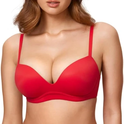Bild av DOBREVA Dam BH utan bygel Push Up BHS Soft T Shirt Vadderad Bustier Seamless Sleep Djupröd 75B
