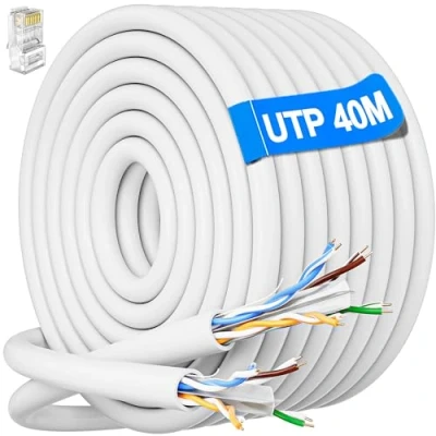 Bild av 40m Lan Kabel Läggningskabel Nätverkskabel Vit Lång 40 Meter Installationskabel Patchkabel Cat 6 Ethernet UTP 23AWG Oskydd Rj45 Internetkabel