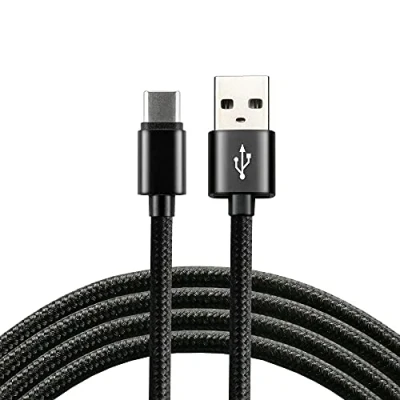 Bild av everActive USB C/typ C kabel, nylonkabel, snabb laddning upp till 3 A, 200 cm lång, svart, modell: CBB 2CB